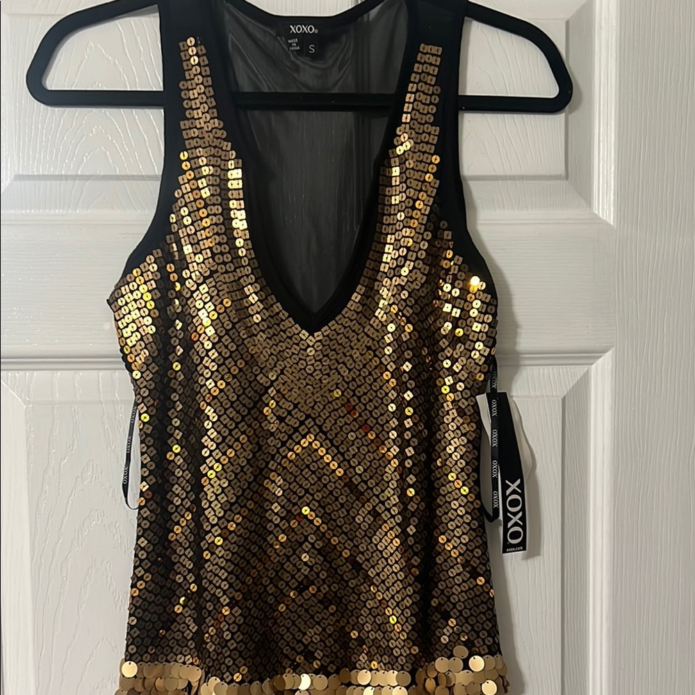 XOXO Gold and Black Sequin Sleeveless Tank Top